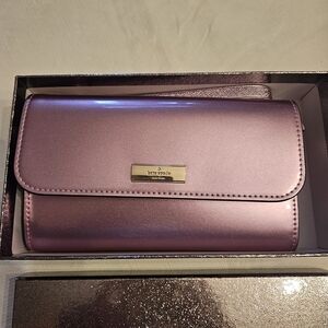 kate spade Metallic Lilac Flap Wallet with Gold Plaque